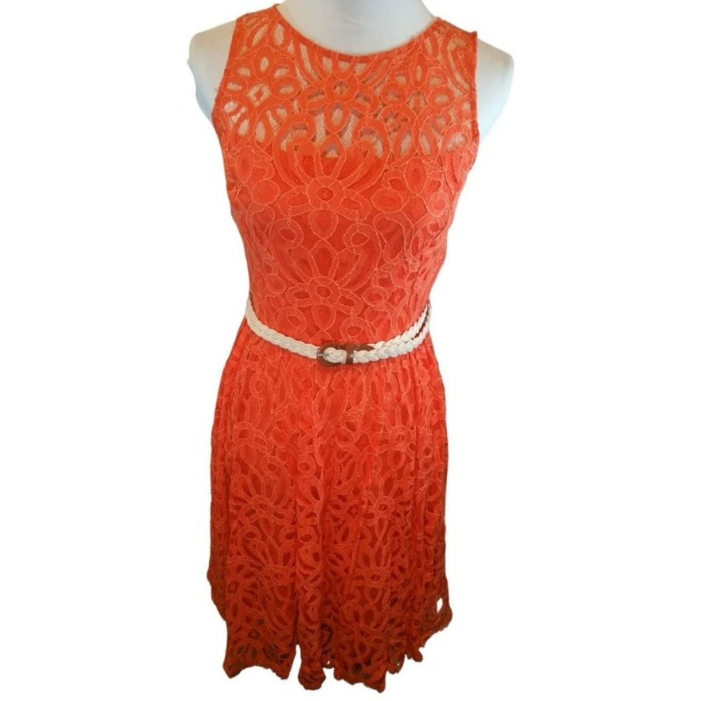 Used- Very Good- Orange Lace Flirty Dress Size X-Small